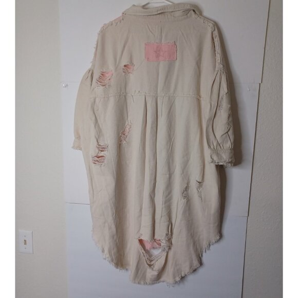 POL CLOTHING Womens Denim Distressed Large White/Pink Jacket - Picture 11 of 11